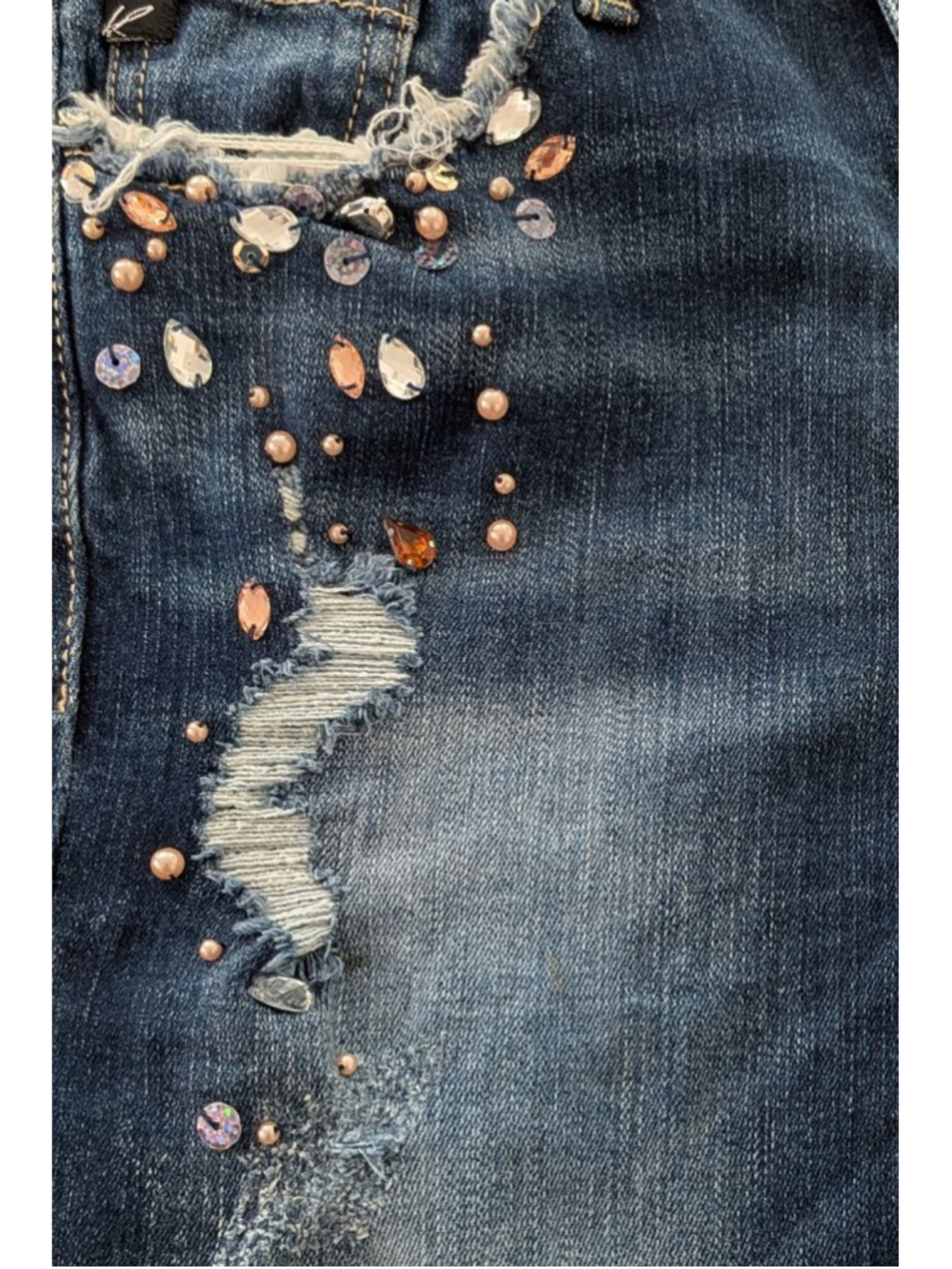 Women's KanCan Blue Distressed Skinny Jeans with Embellishments Size 27 - Picture 8 of 8